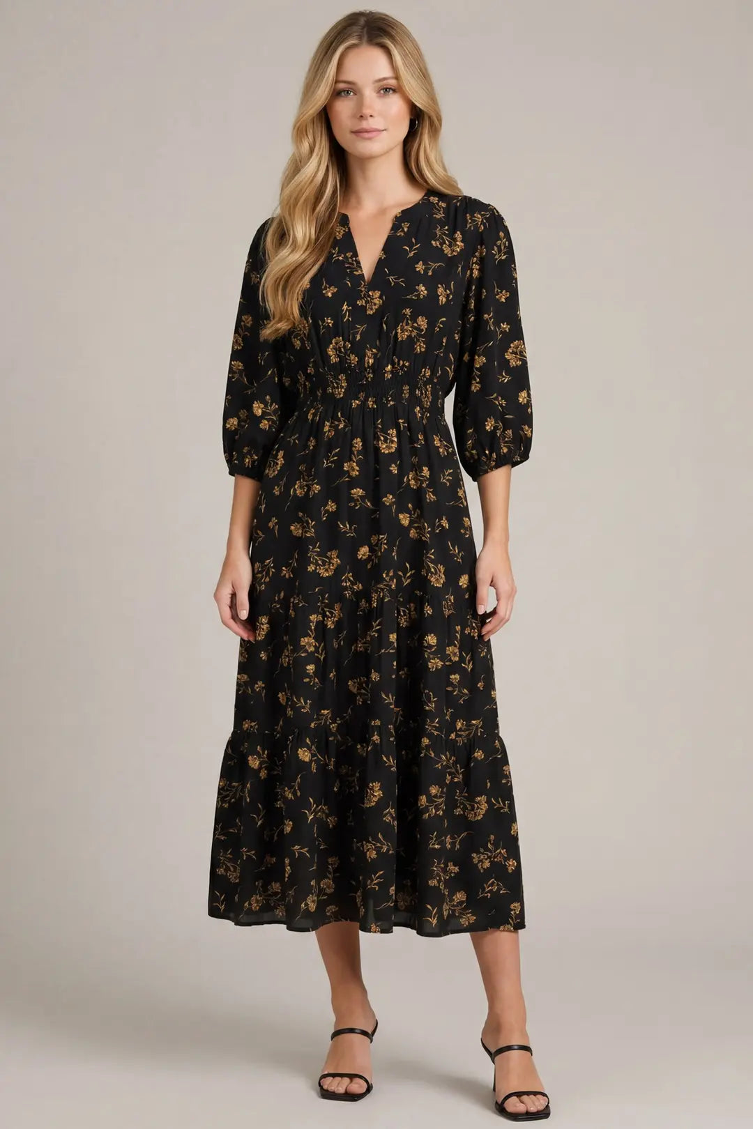 3/4 Sleeve Printed Mini Dress with Pockets