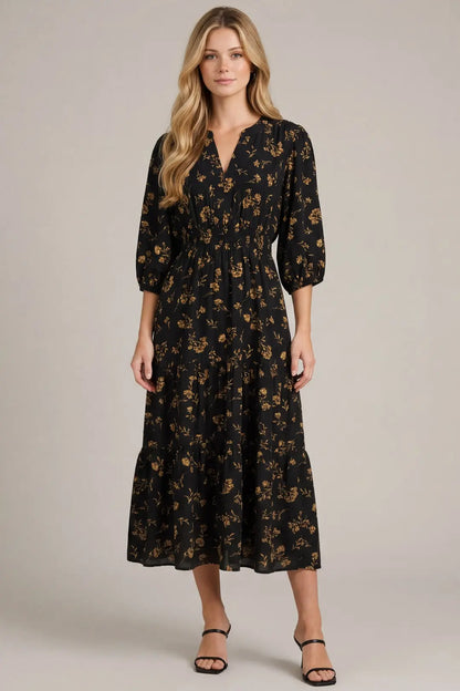 3/4 Sleeve Printed Mini Dress with Pockets