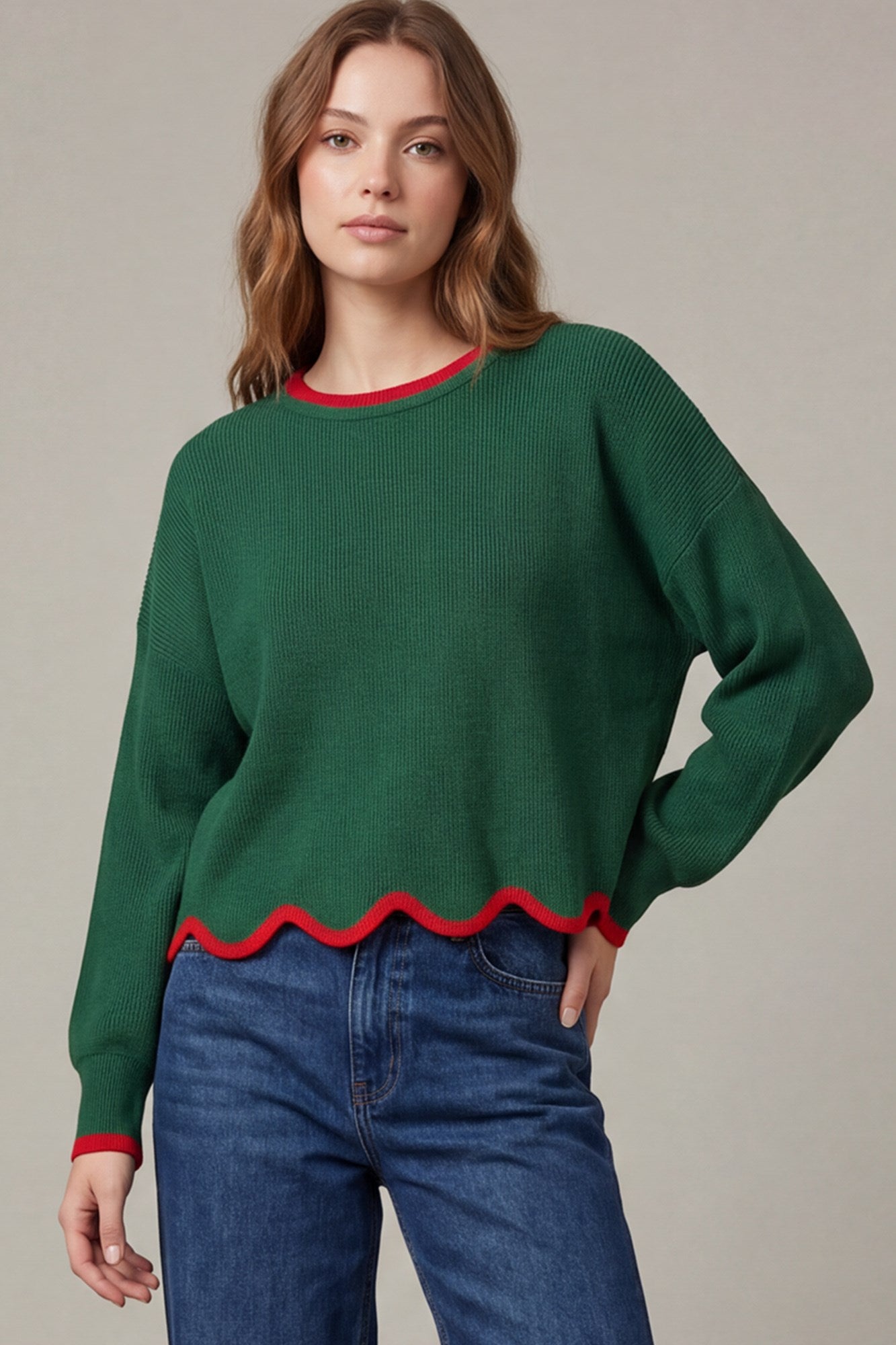 Scallop Hem Sweater Top
