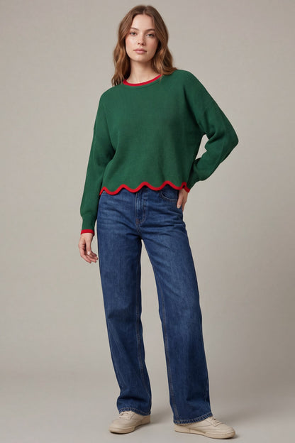 Scallop Hem Sweater Top