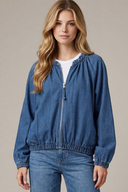 Washed Denim Zip Up Jacket