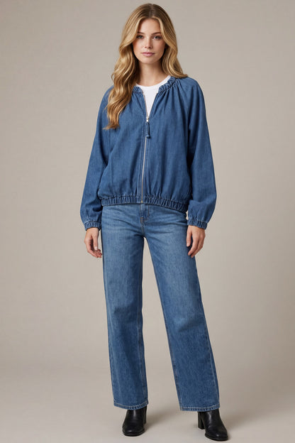 Washed Denim Zip Up Jacket
