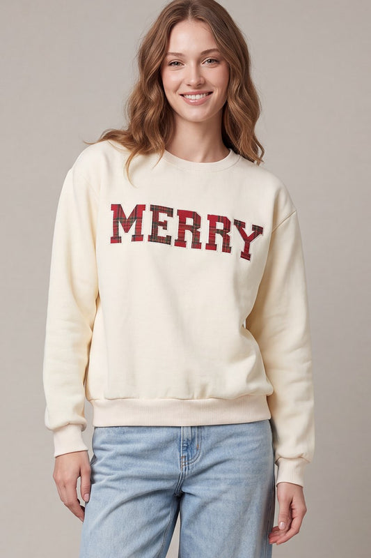 Knit Patchwork Merry Sweatshirt