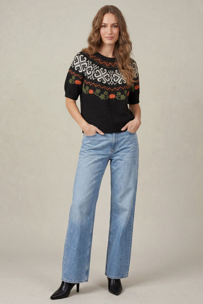 Pumpkin Embroidery Fair Isle Sweater