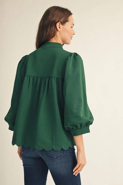 Puff Sleeve Scallop Hem Top