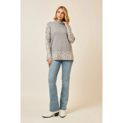 Leopard Contrast Knit Crewneck Sweater