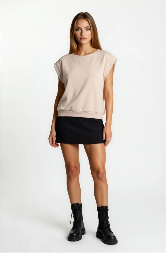 Brushed Modal Drop Shoulder Pleated Top