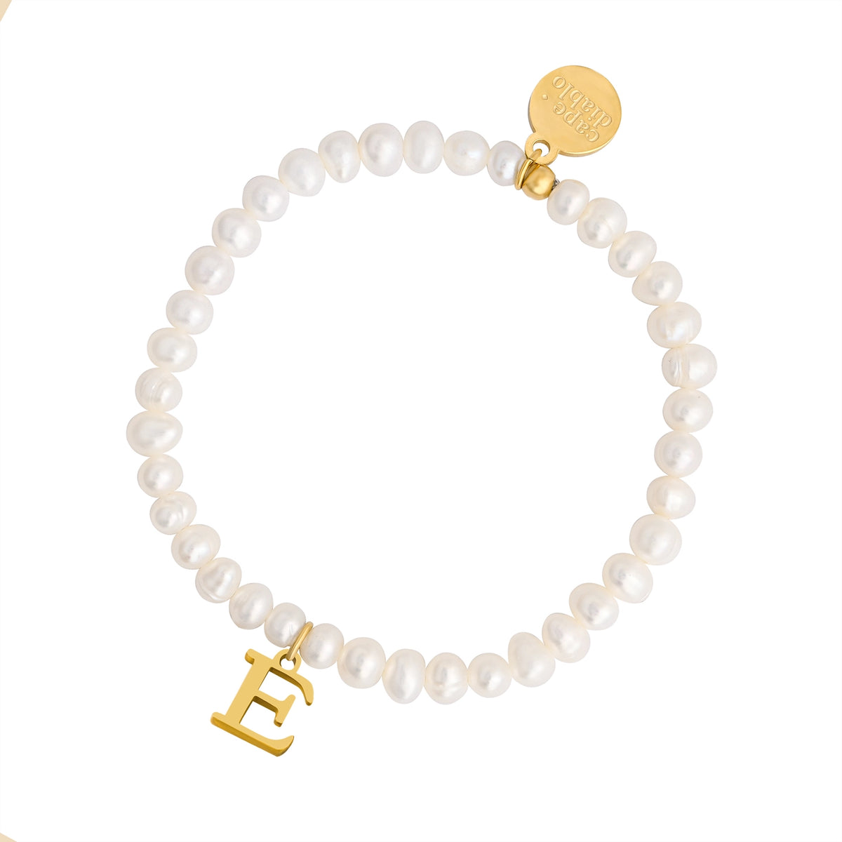 Golden Pearl Initial Letter Bracelet - E