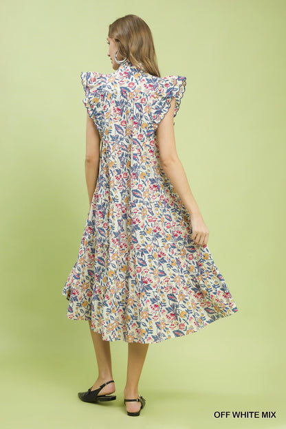 Floral Garden Print Tiered Maxi Dress