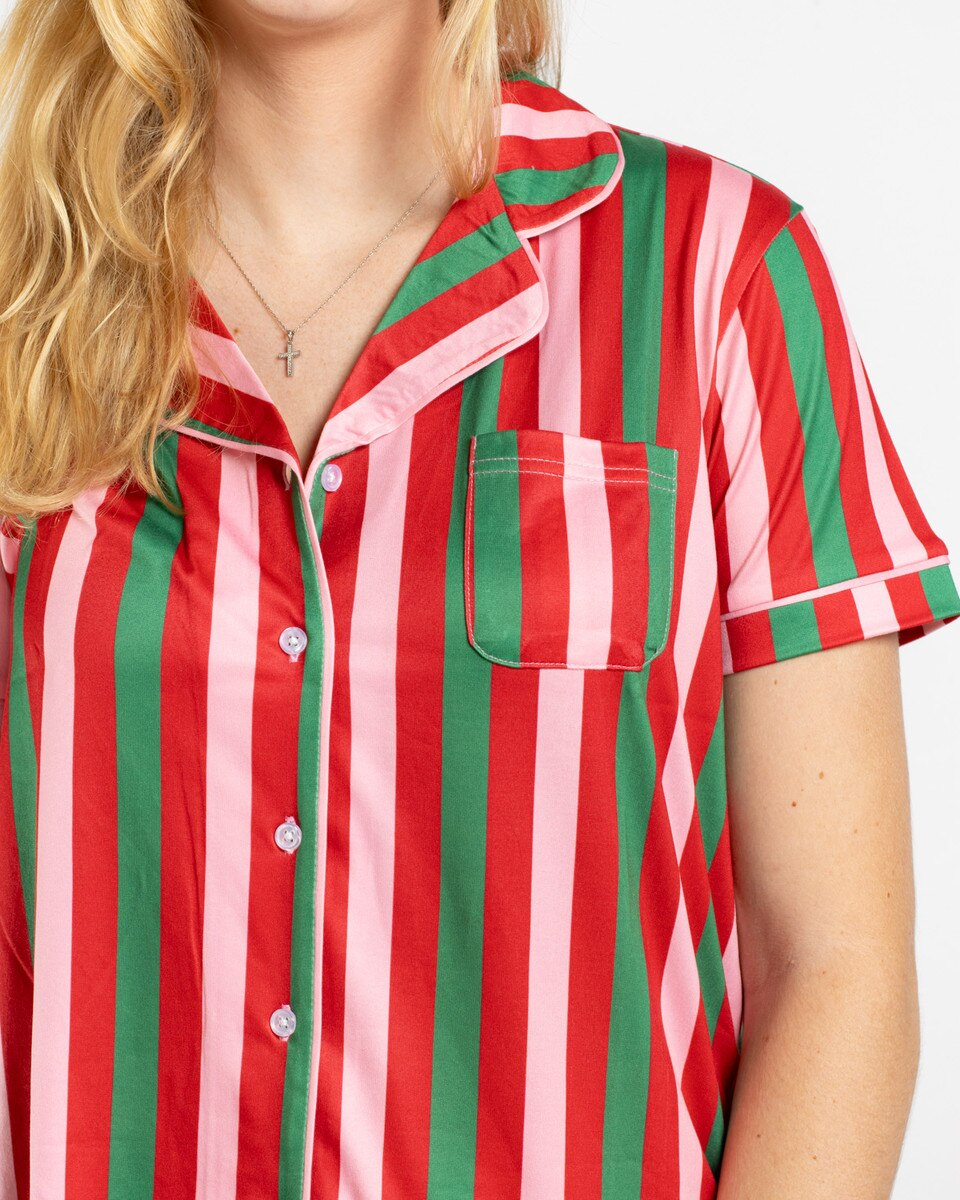 Gumdrop Stripe Button Up Sleep Shirt