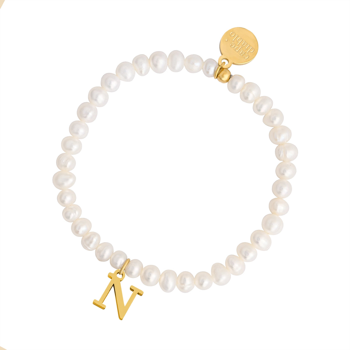 Golden Pearl Initial Letter Bracelet - N