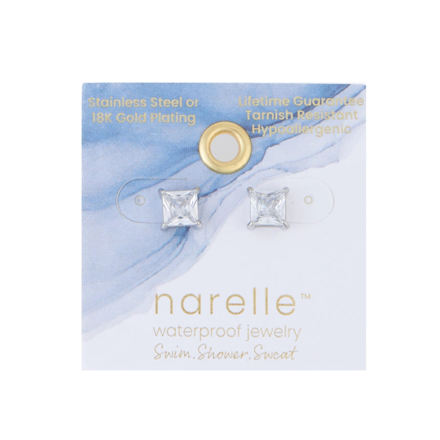 Narelle 6mm Square Cubic Zirconia Stud Waterproof Earrings