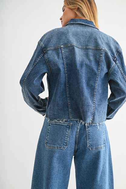 Frayed Hem Utility Denim Jacket