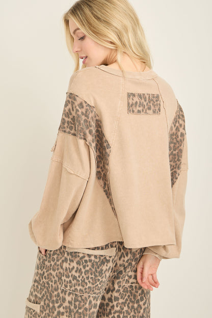 Mineral Washed Cheetah Leopard Fringe Tassel Top