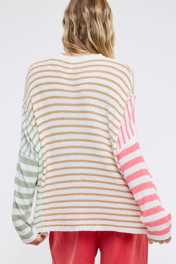 Multicolor Stripe Drop Shoulder Sweater