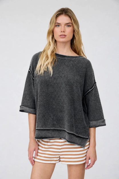 Washed Inverted Seam Short Sleeve Sweatshirt