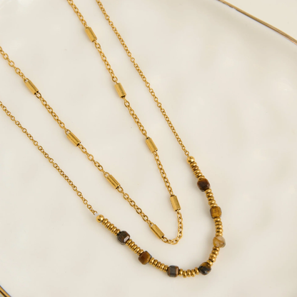 Narelle Genuine Tiger's Eye Double Row Dainty Waterproof Necklace