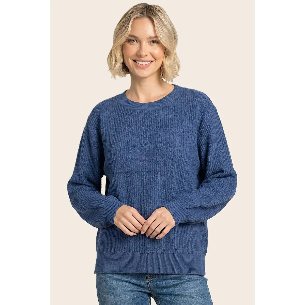 Vertically Textured Balloon Sleeve Sweater