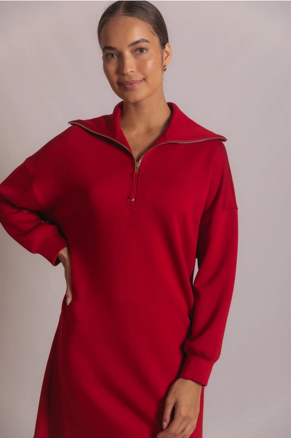 Quarter Zip Up Long Sleeve Dress