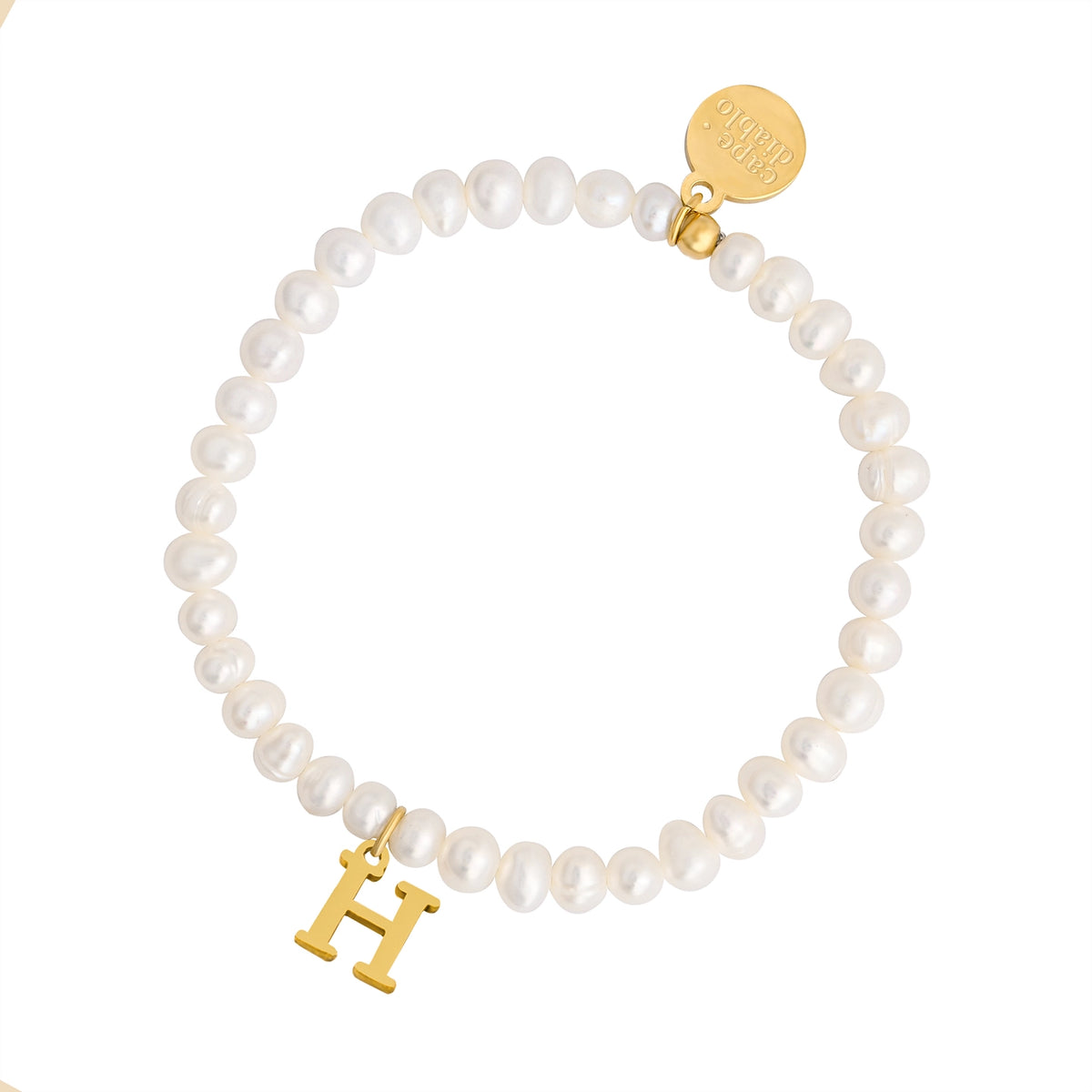 Golden Pearl Initial Letter Bracelet - H