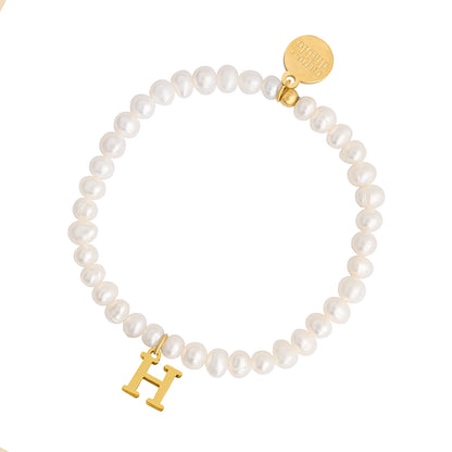 Golden Pearl Initial Letter Bracelet - H