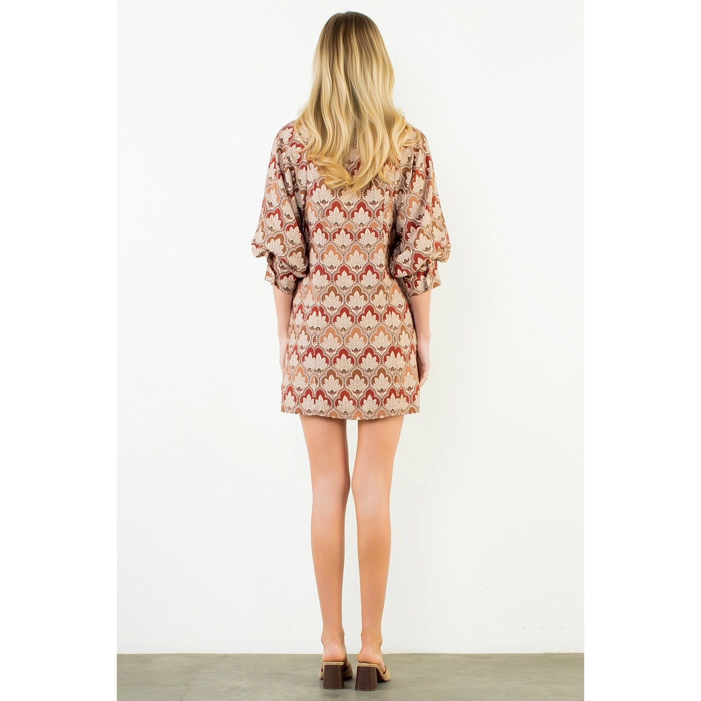 Long Sleeve Pattern Button Down Dress
