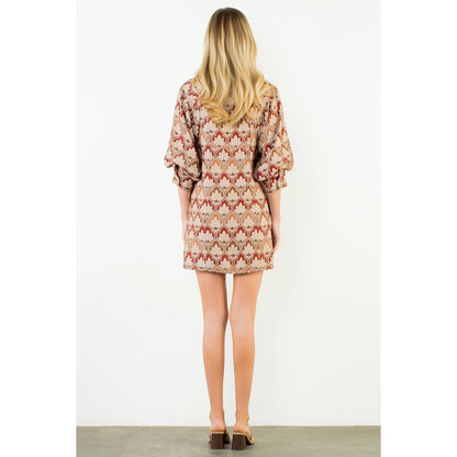 Long Sleeve Pattern Button Down Dress