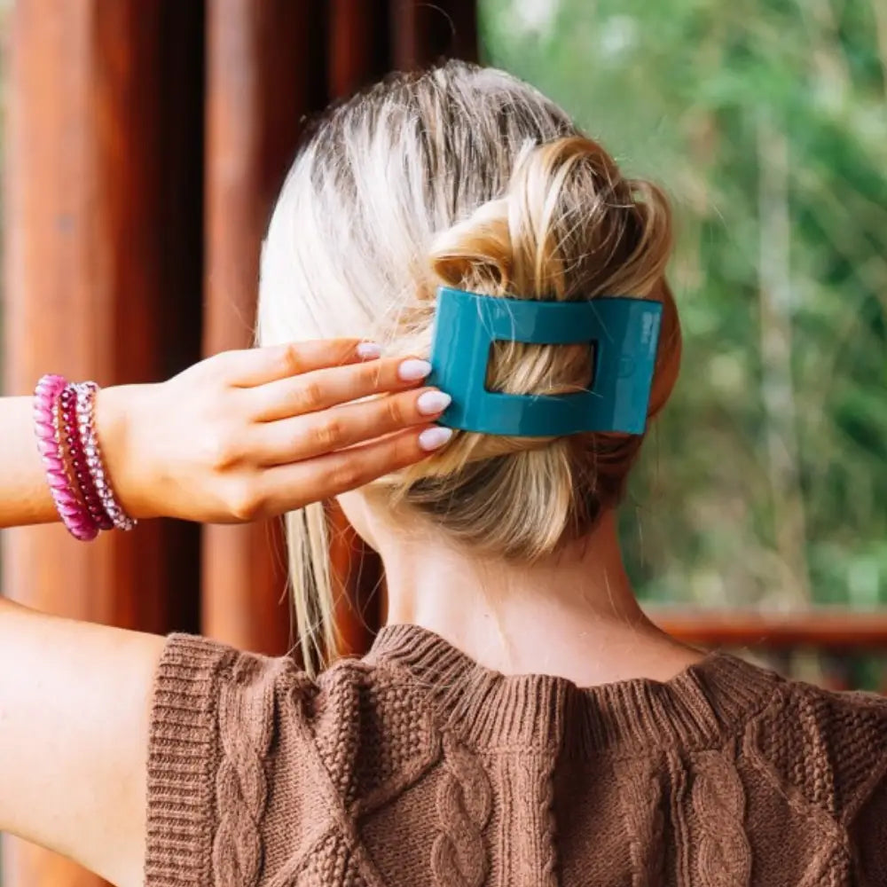 Flat Rectangle Hair Clip | Teal with It | Medium