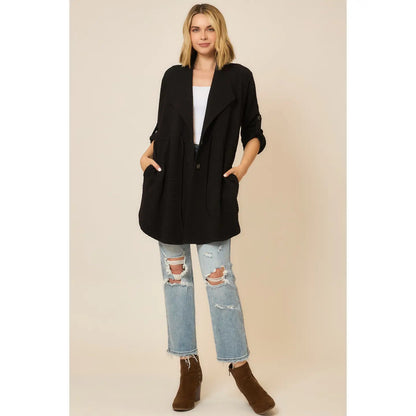 Crinkle Rib Texture Fold Sleeve Jacket