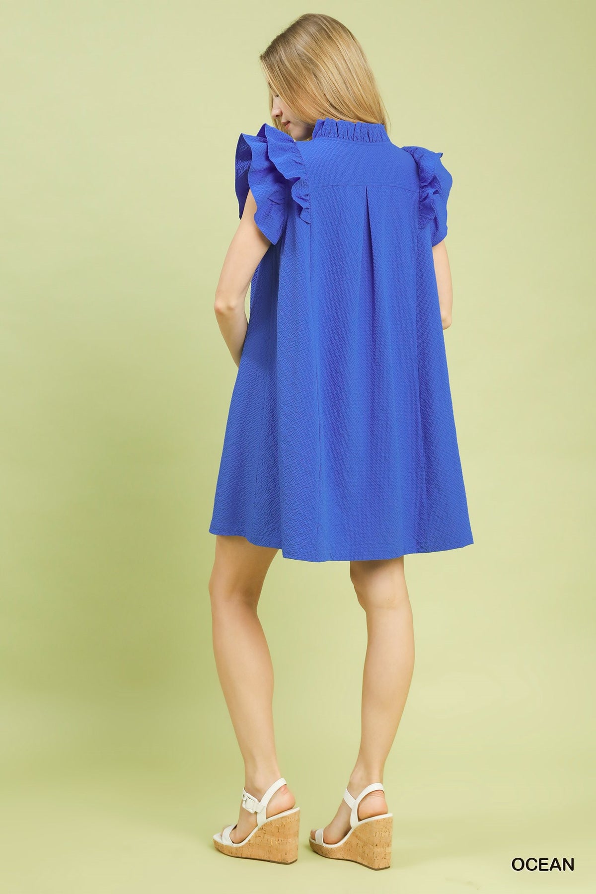 Seersucker Ruffle Shift Dress