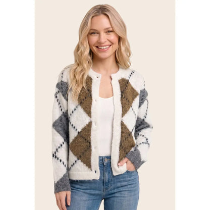 Argyle Button Down Sweater Cardigan