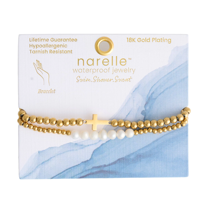 Narelle Pearl and Cross Bracelet Set