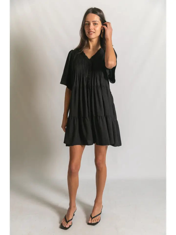 Pintuck Detail Mini Dress
