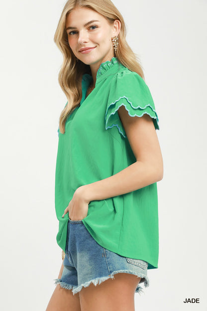 Scalloped Ruffle Sleeve Top