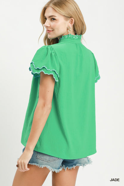 Scalloped Ruffle Sleeve Top