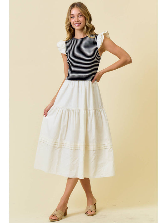 Cotton Poplin Tiered Dress with Ruffle Sleeve