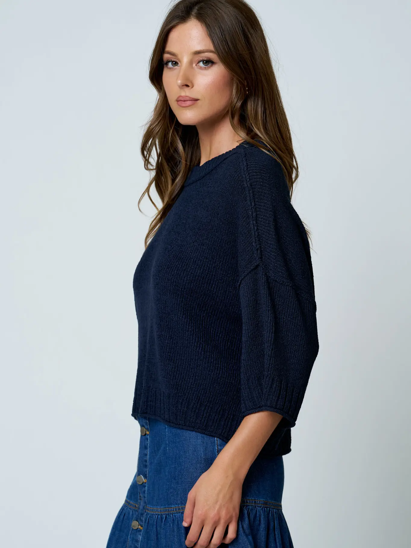 Navy Crew Neck Knit Top