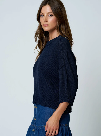 Navy Crew Neck Knit Top