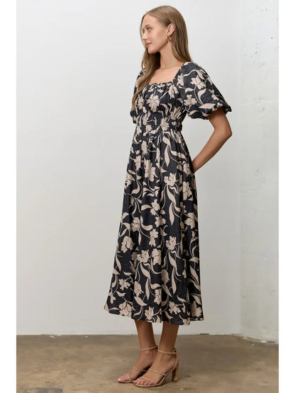Floral Print Square Neck Midi Dress