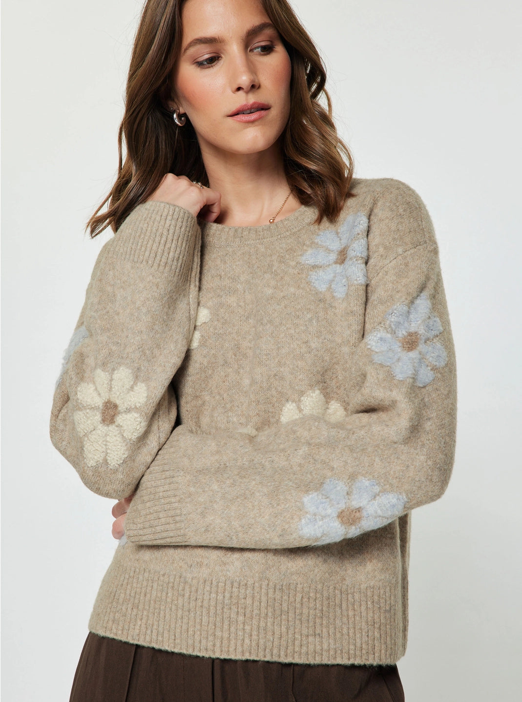 Daisy Floral Long Sleeve Knit Sweater