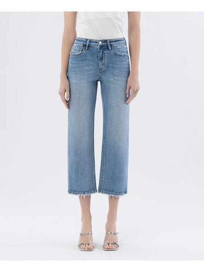 High Rise Crop Slim Wide Jeans