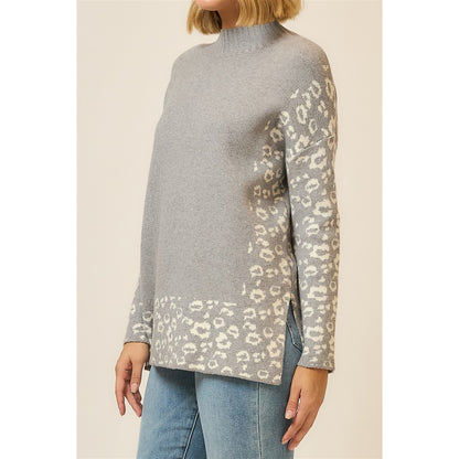 Leopard Contrast Knit Crewneck Sweater
