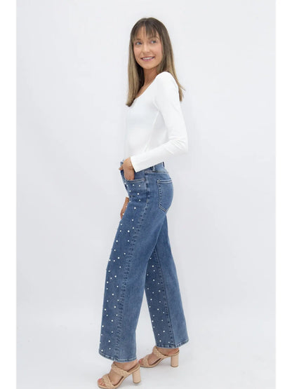Pearls Stud Straight-Leg Jeans