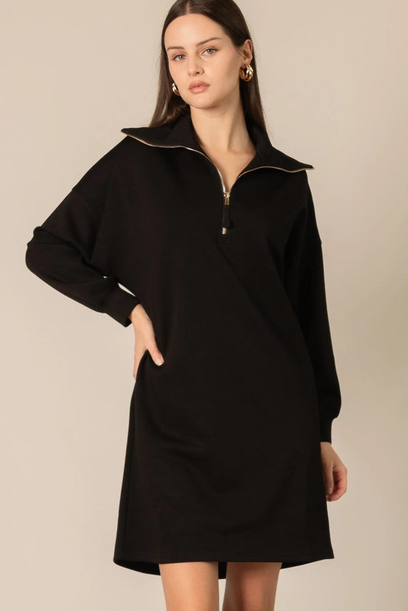 Butter Modal Quarter Zip Up Long Sleeve Dress