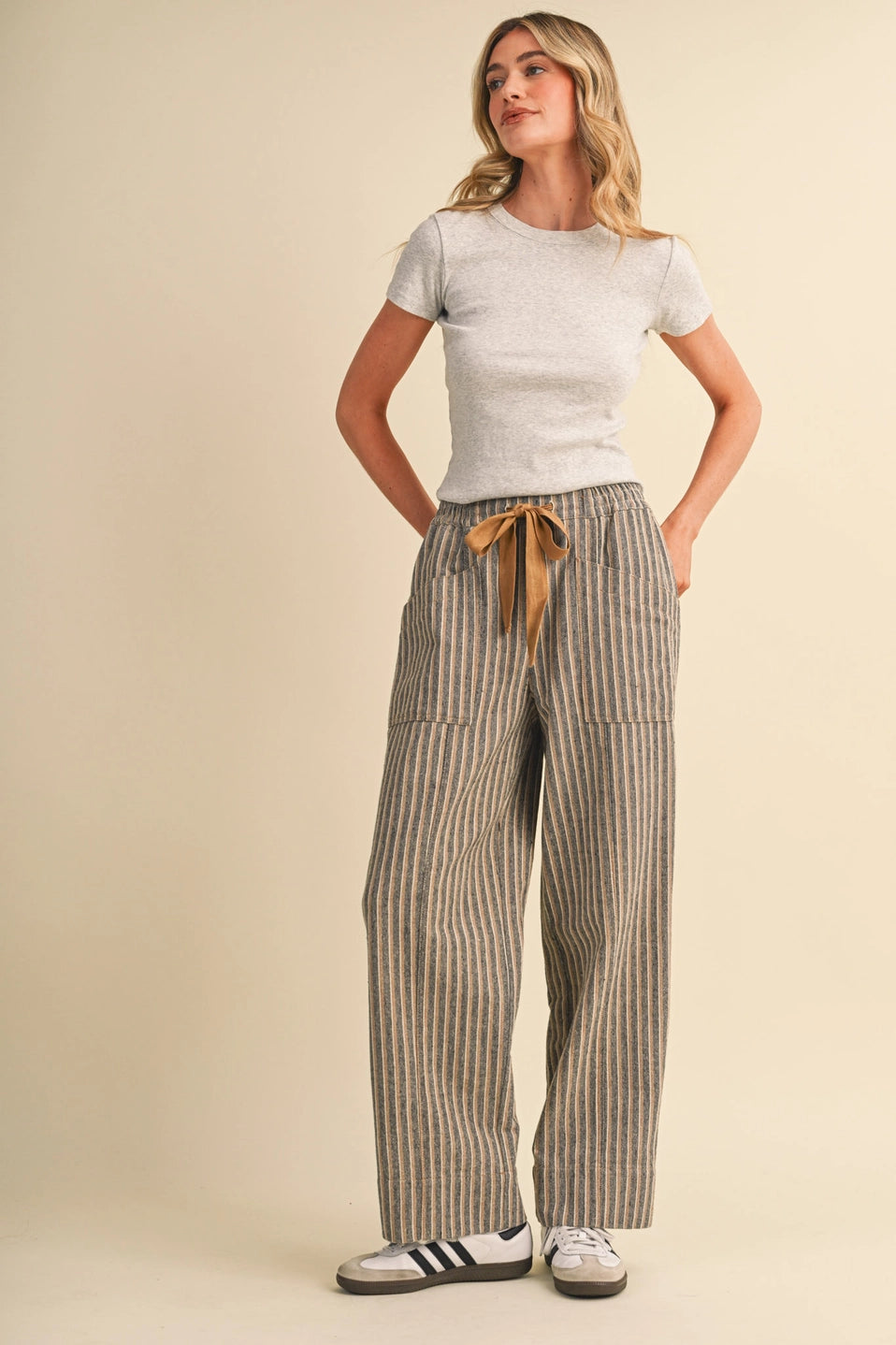 Stripe Wide Leg Drawstring Pants