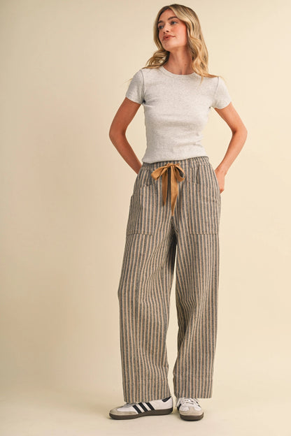 Stripe Wide Leg Drawstring Pants