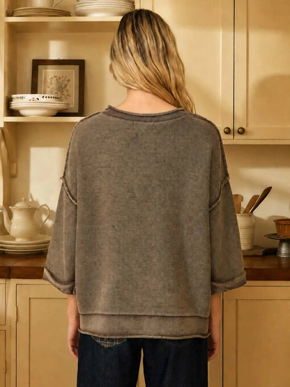 Washed Inverted Seam Short Sleeve Sweatshirt