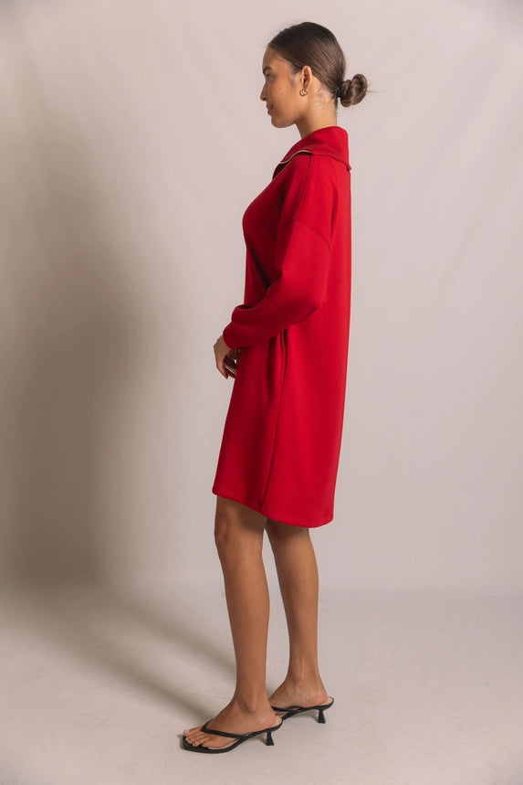 Quarter Zip Up Long Sleeve Dress