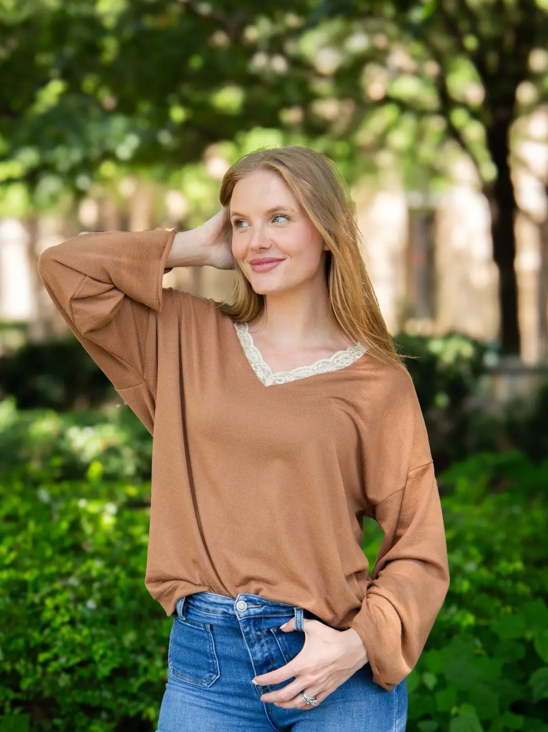 V-Neck Top with Lace Trim | 3 Colors Available