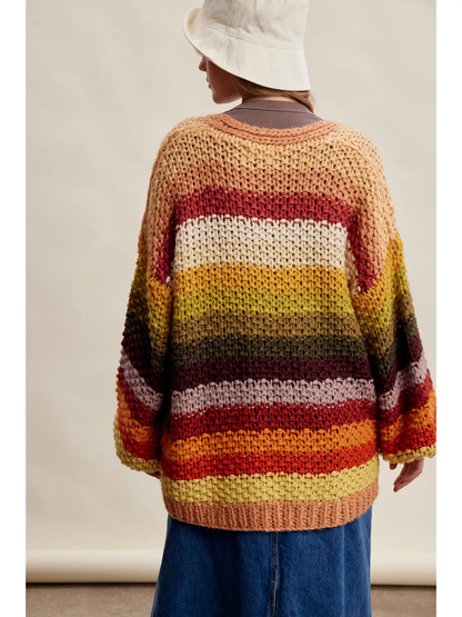 Rainbow Hand-Crochet Open Cardigan